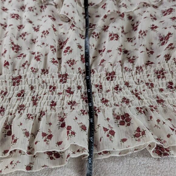 Ruffled Ditsy Floral Print Blouse Women's Large Cream Red Peplum Y2K - Picture 6 of 7